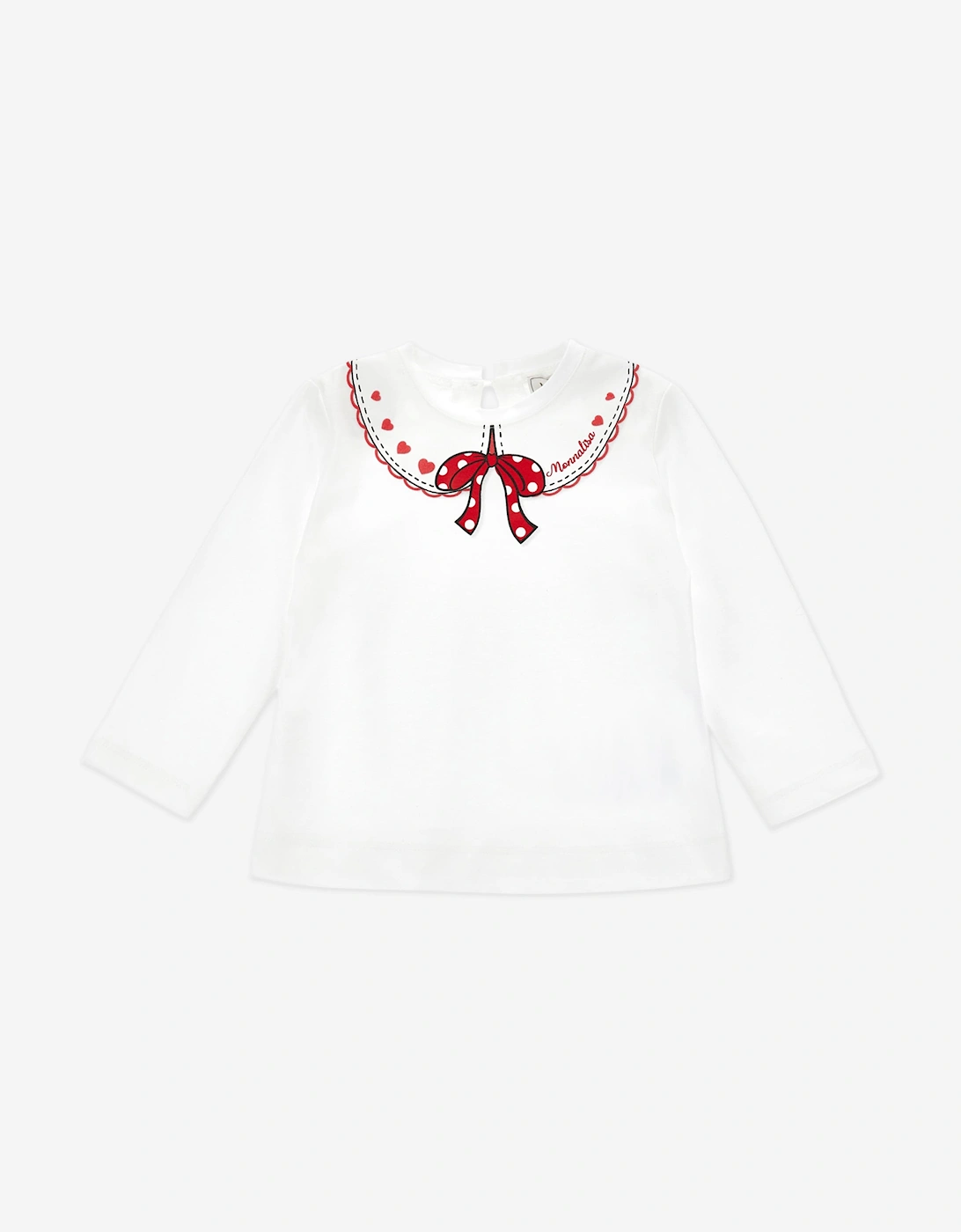 Baby Girls Bow Collar Jersey Top in White, 5 of 4