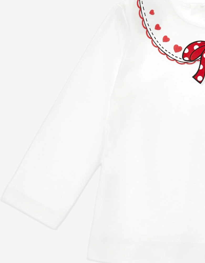 Baby Girls Bow Collar Jersey Top in White