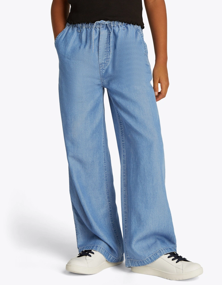 Girls Chambray Wide Leg Pants in Blue