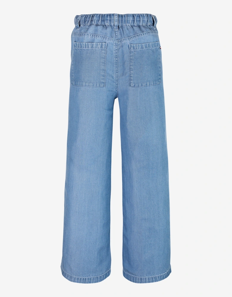 Girls Chambray Wide Leg Pants in Blue