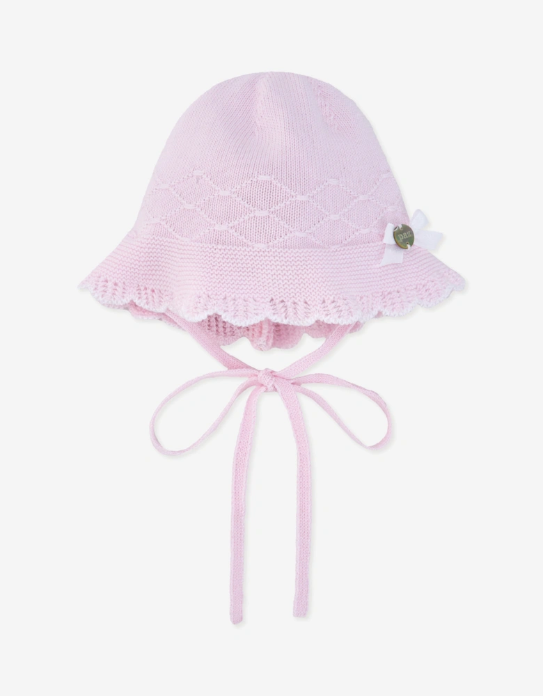 Baby Girls Cotton Knit Bonnet in Pink