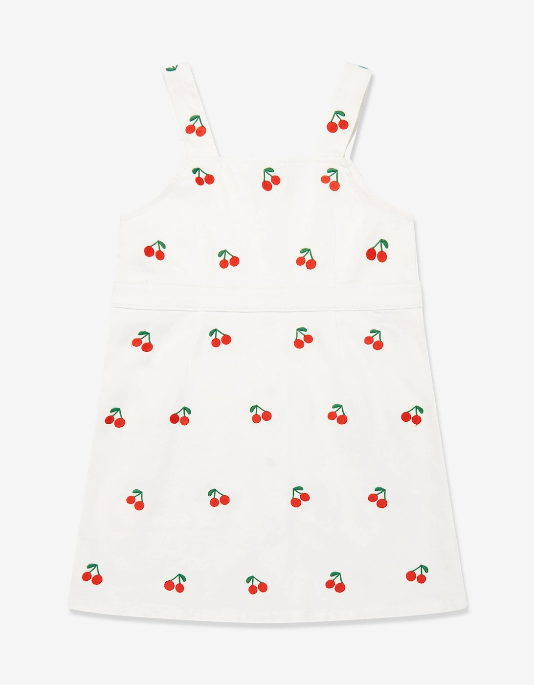 Girls Embroidered Cherries Dress in White