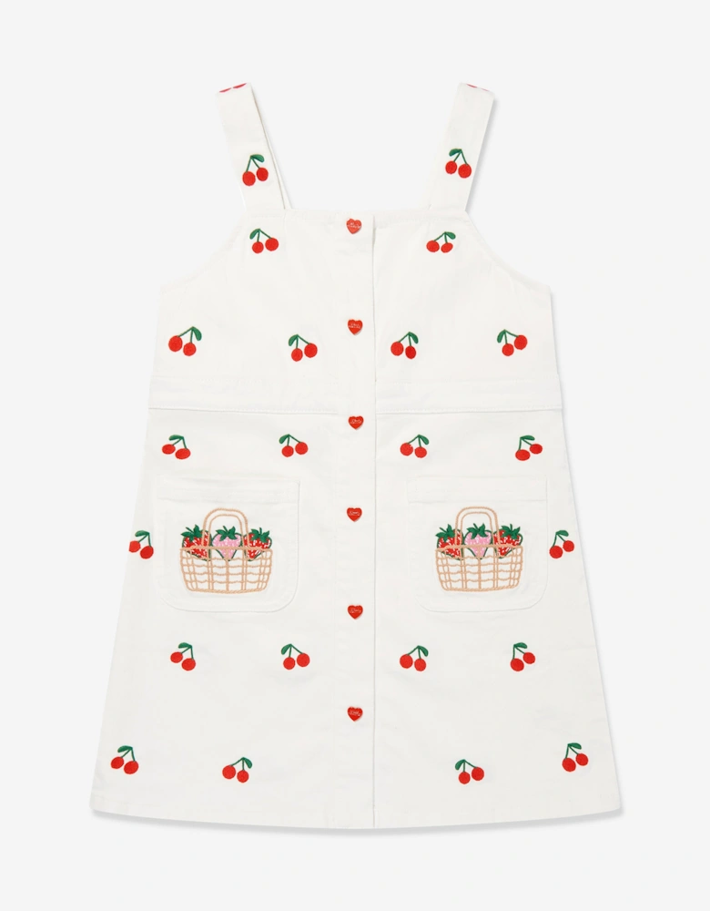 Girls Embroidered Cherries Dress in White