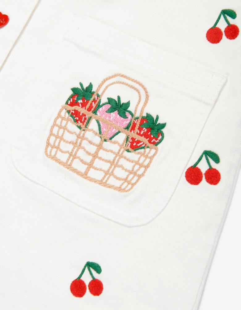 Girls Embroidered Cherries Dress in White
