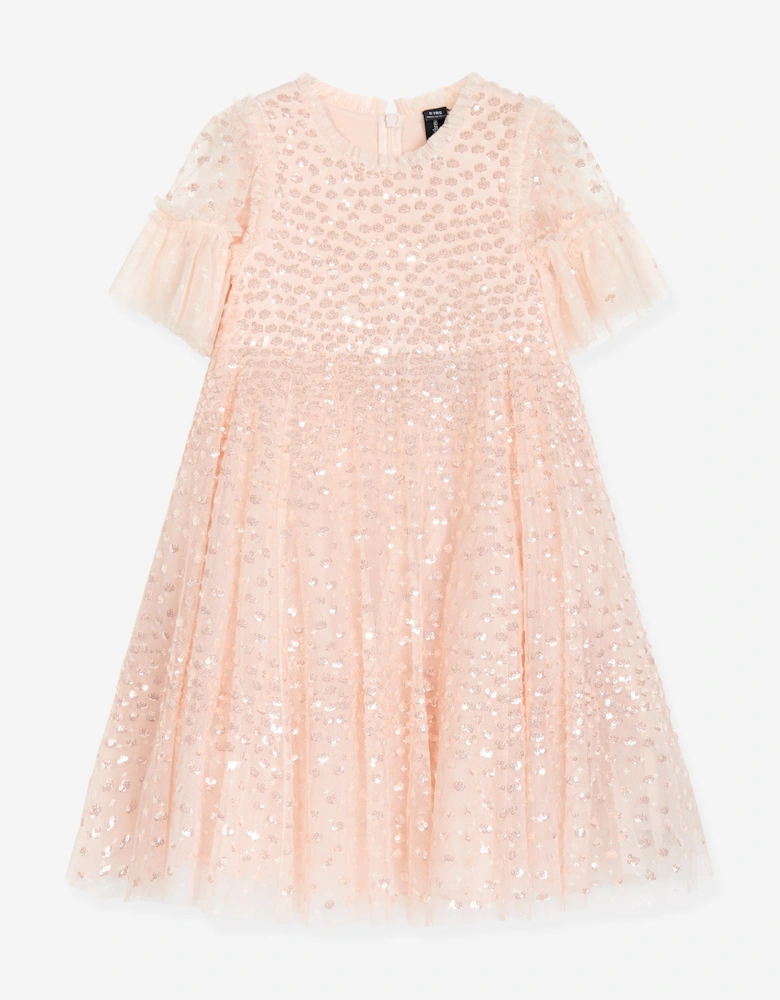 Girls Tulle Scatter Dot Dress in Pink