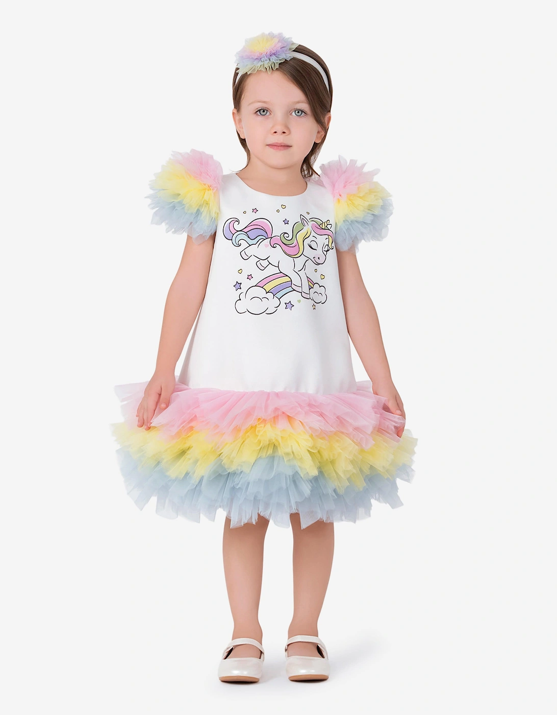 Baby Girls Unicorn Party Dress in White, 5 of 4