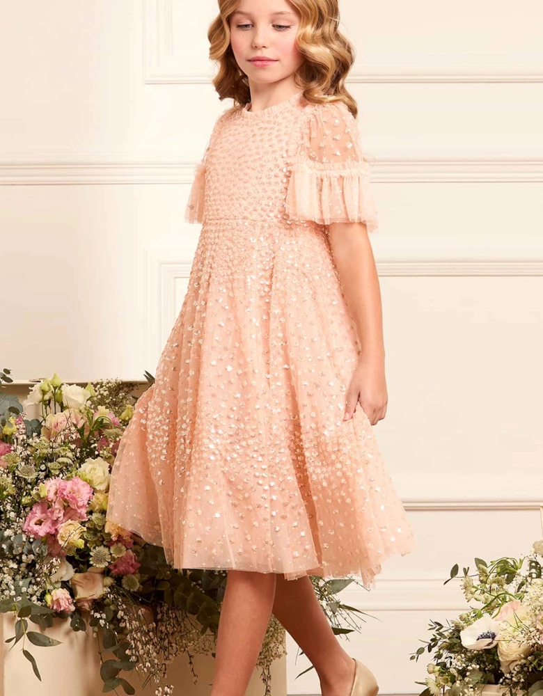 Girls Tulle Scatter Dot Dress in Pink