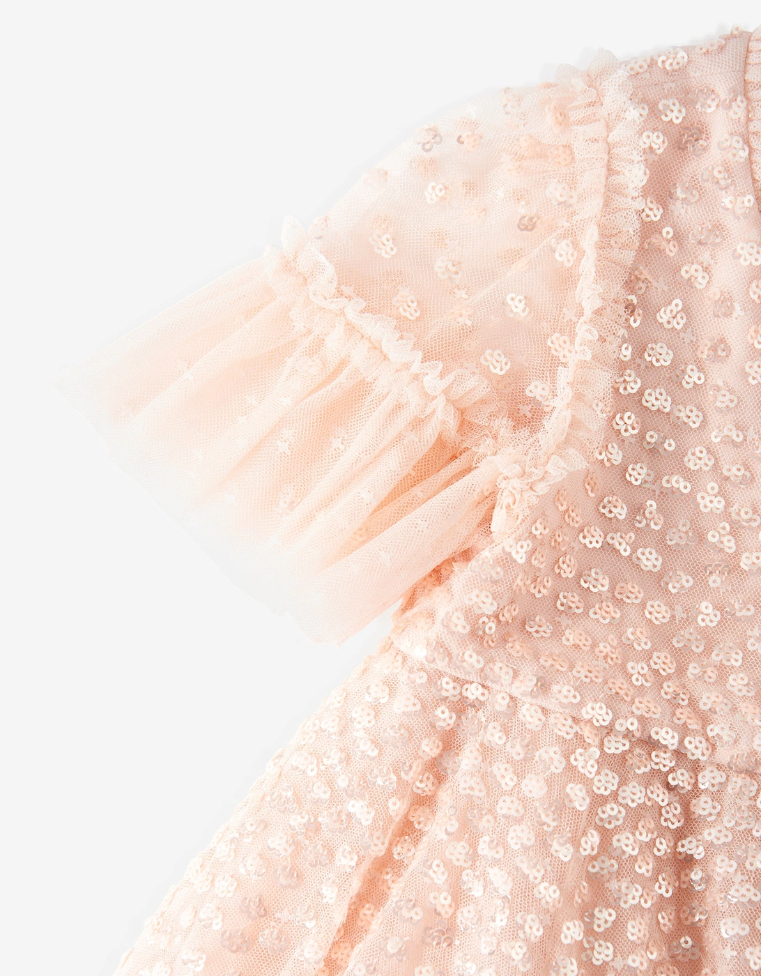 Girls Tulle Scatter Dot Dress in Pink
