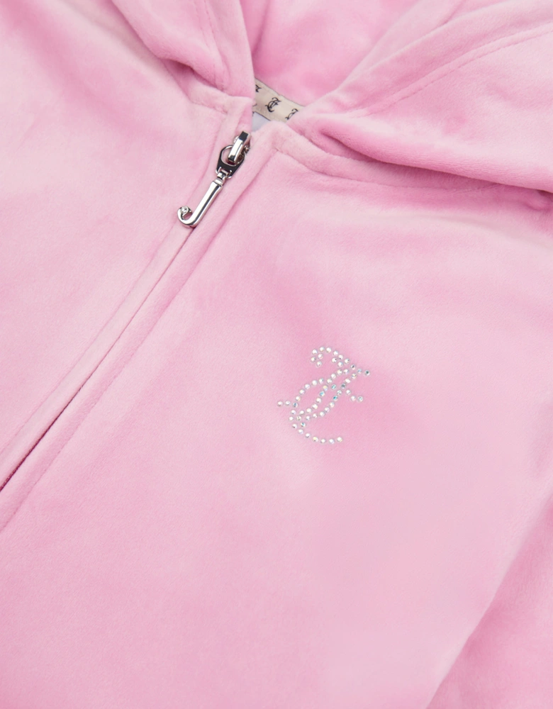 Girls Diamante Logo Zip Up Top in Pink