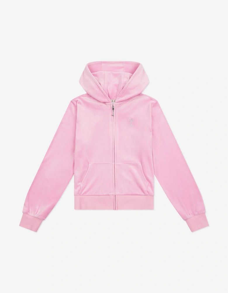 Girls Diamante Logo Zip Up Top in Pink