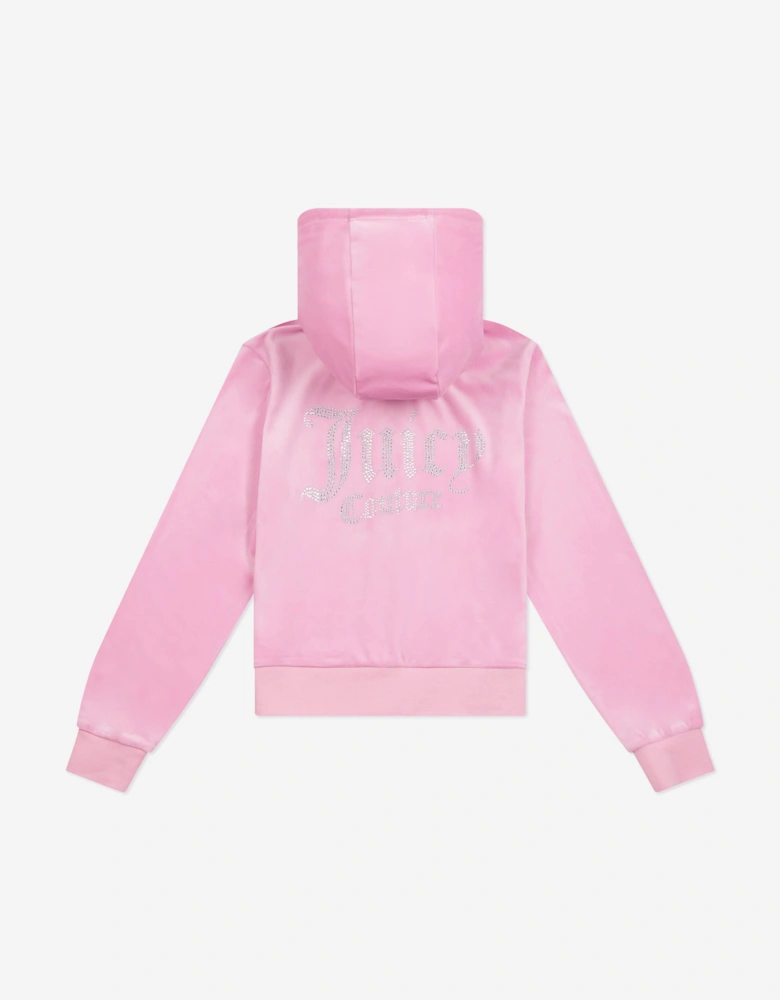 Girls Diamante Logo Zip Up Top in Pink