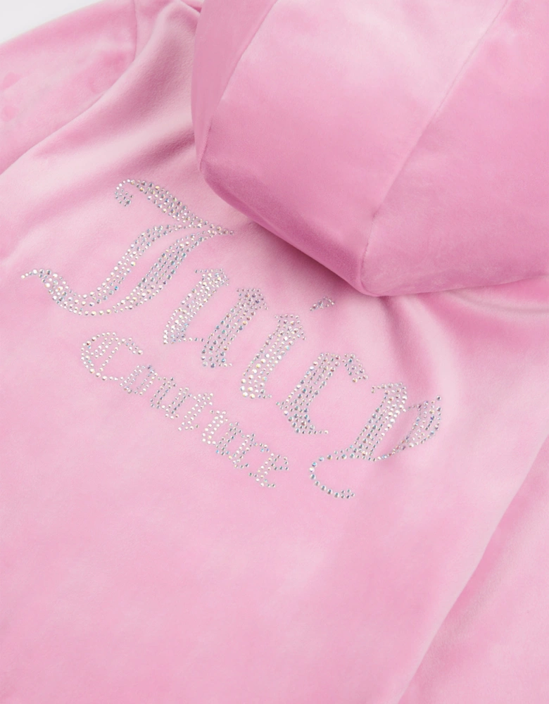 Girls Diamante Logo Zip Up Top in Pink