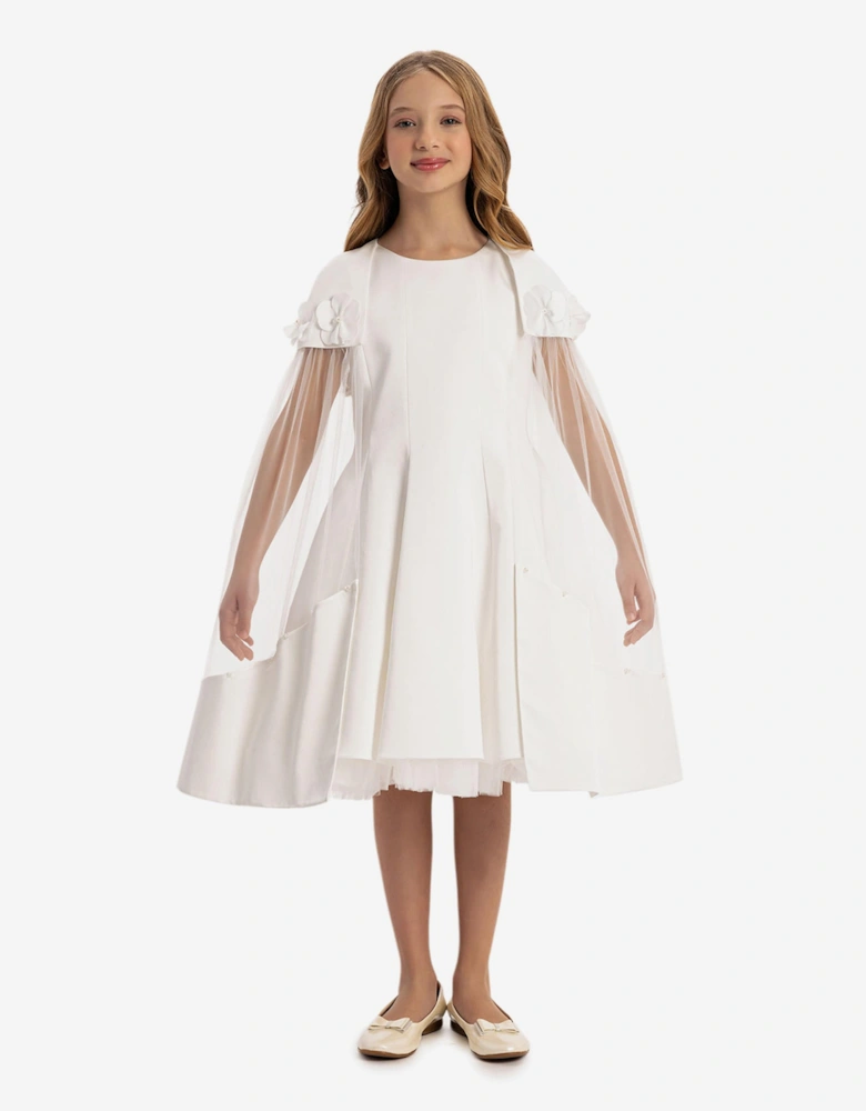 Girls Dress with Removable Cape in White