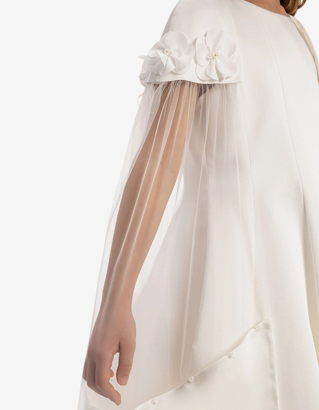 Girls Dress with Removable Cape in White