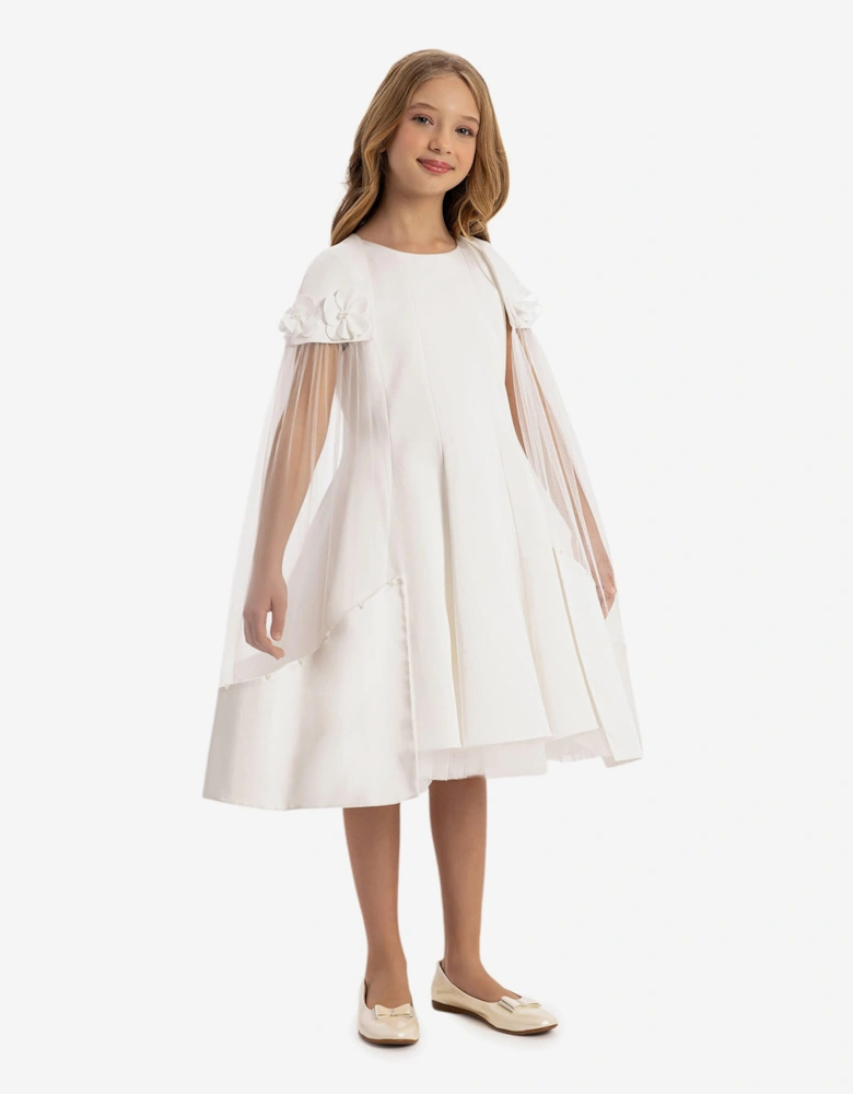Girls Dress with Removable Cape in White