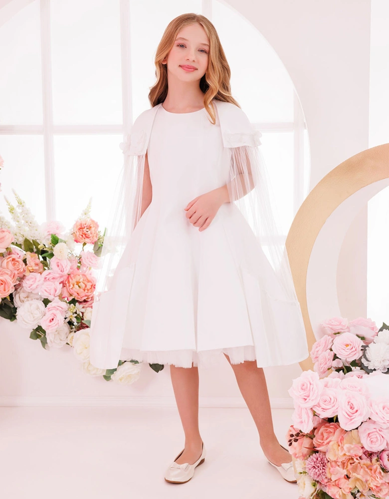 Girls Dress with Removable Cape in White