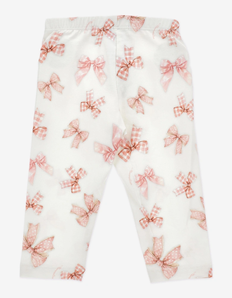 Baby Girls Bow Print Leggings in White