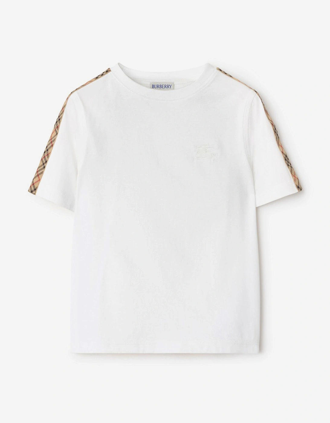 Burberry Girls White Cedar Check Tape T-Shirt In  3 Years Size 3 Yrs Kids