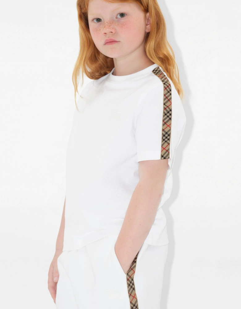 Girls Cedar Check Tape T-Shirt in White