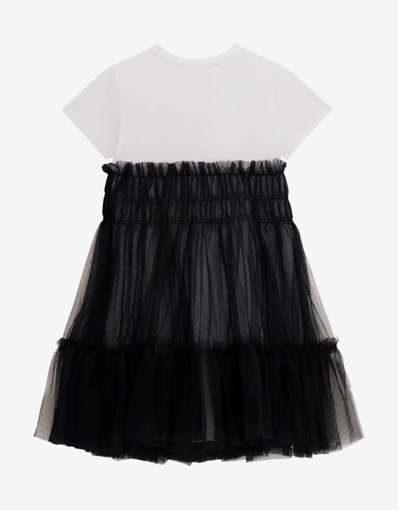 Girls Mixed Fabric Dress in Black