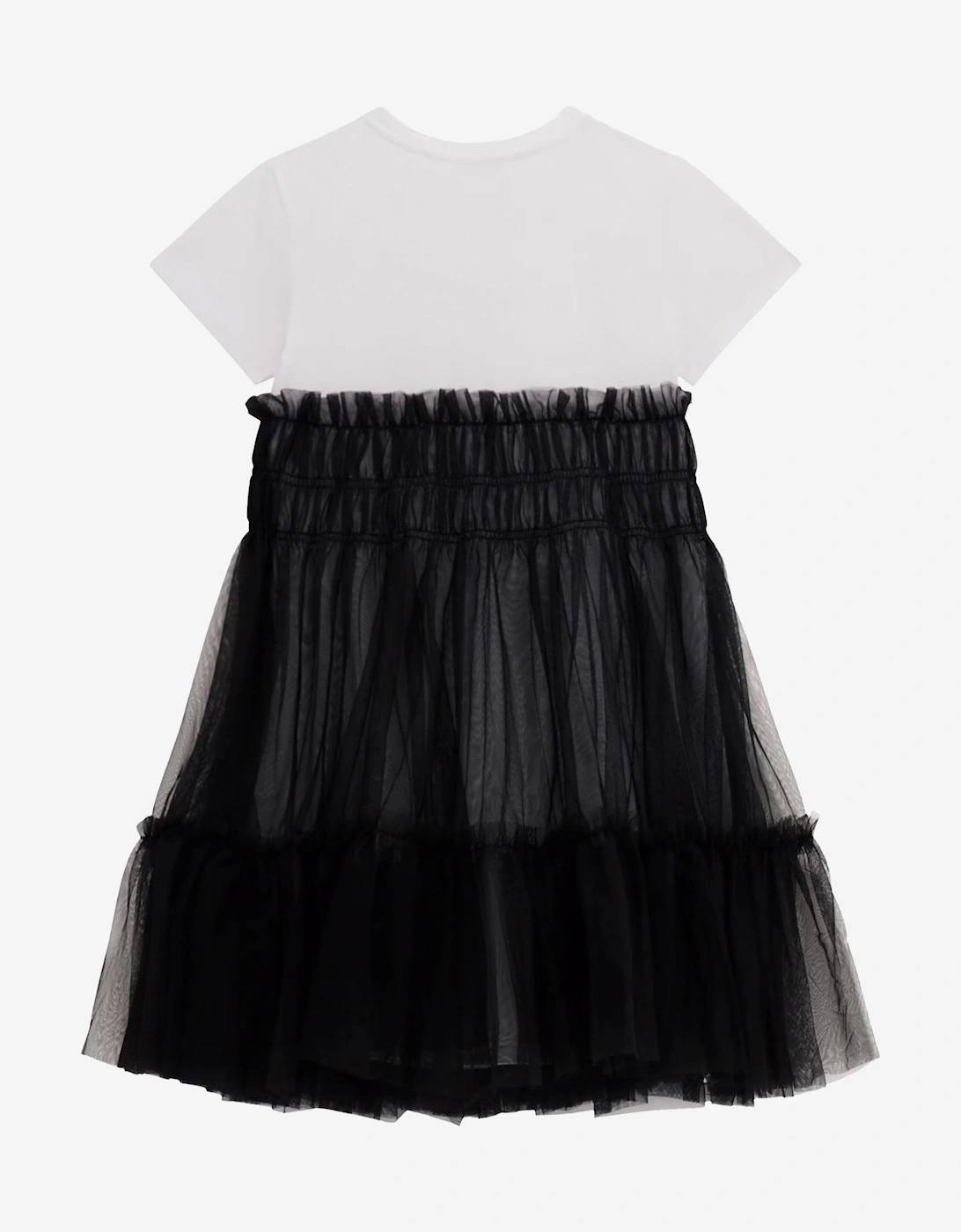 Girls Mixed Fabric Dress in Black