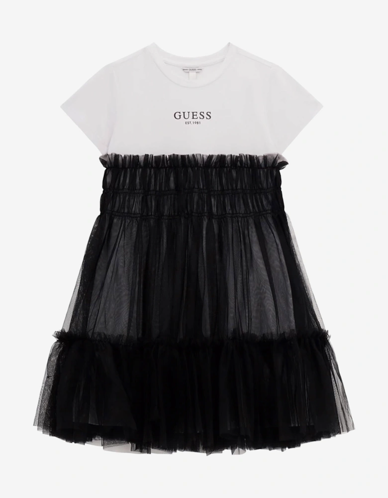 Girls Mixed Fabric Dress in Black