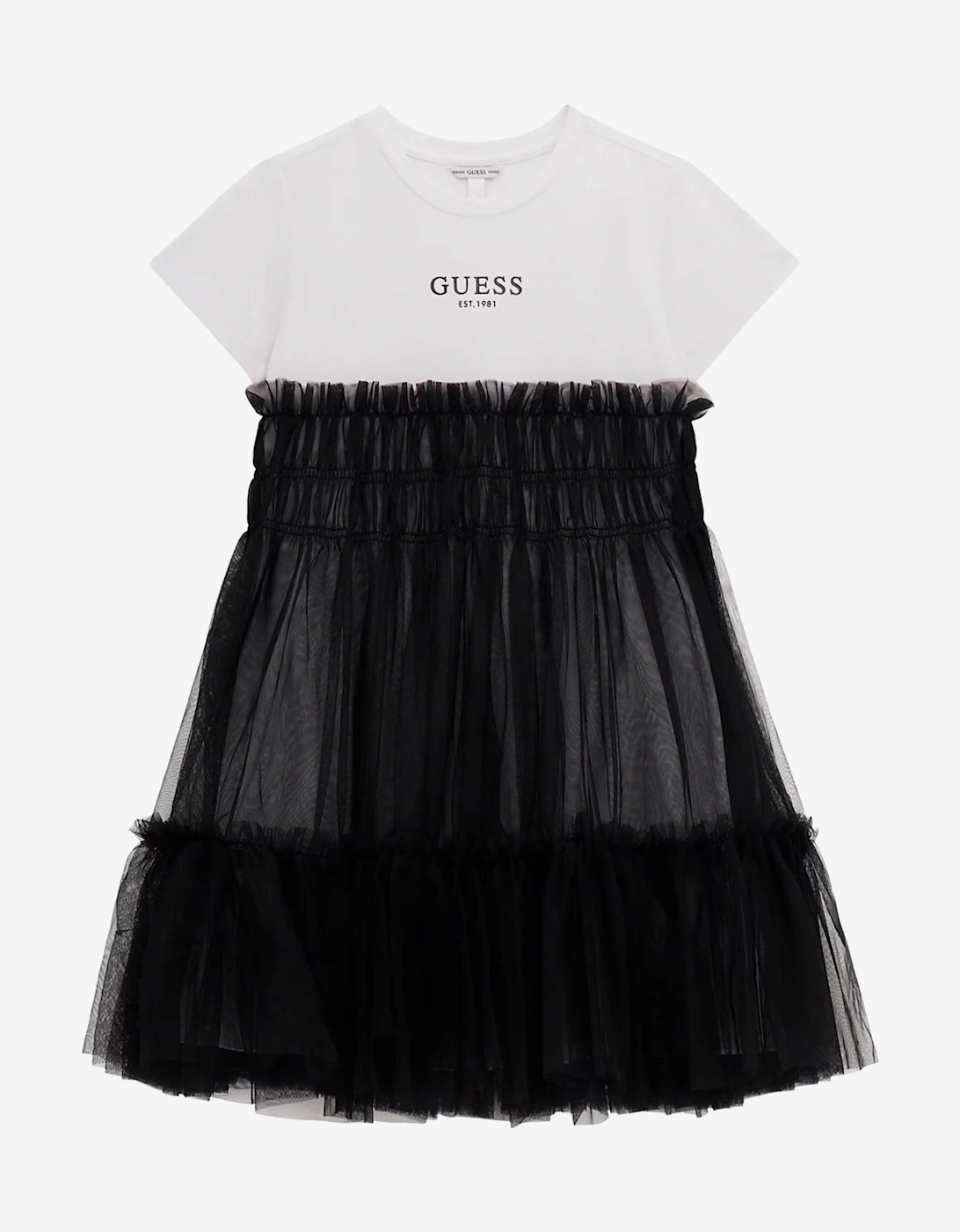 Girls Mixed Fabric Dress in Black, 5 of 4