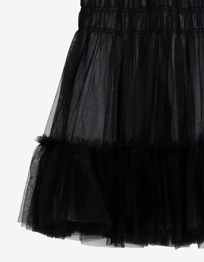 Girls Mixed Fabric Dress in Black