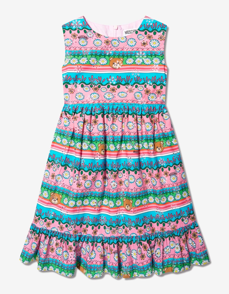 Girls Sleeveless Patterned Dress in Multicolour