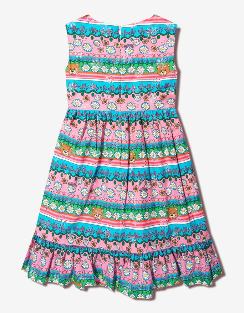 Girls Sleeveless Patterned Dress in Multicolour