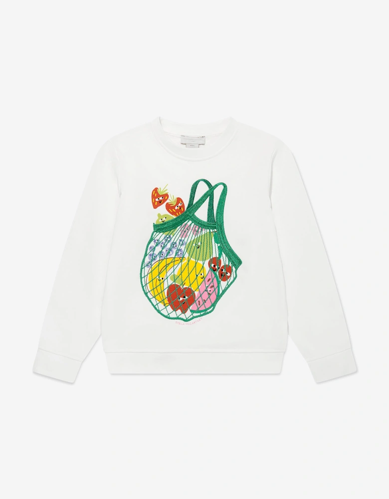 Girls Shopping Bag Sweatshirt in White