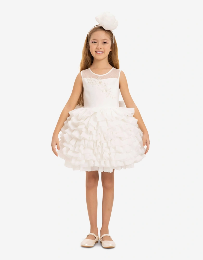 Girls Dress with Headband in White
