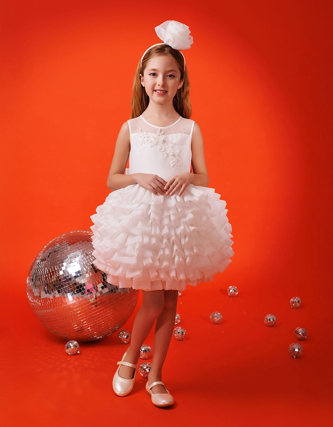 Girls Dress with Headband in White