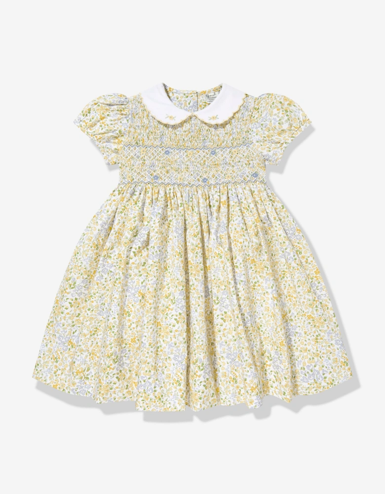 Girls Floral Smocked Dress in Yellow