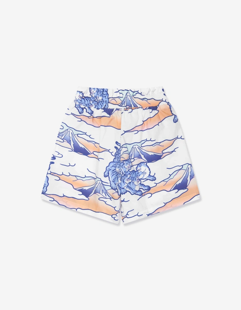 Girls Tiger Print Shorts in White