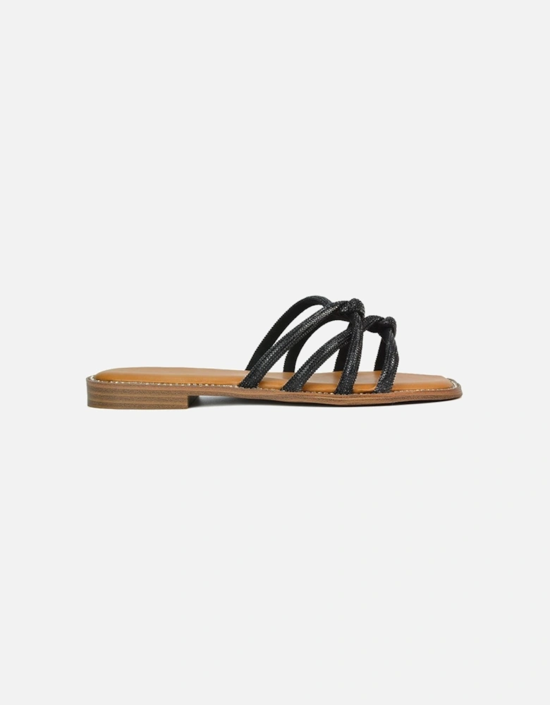 'Sofia' Strappy Diamante Trim Square Toe Flat Sandals