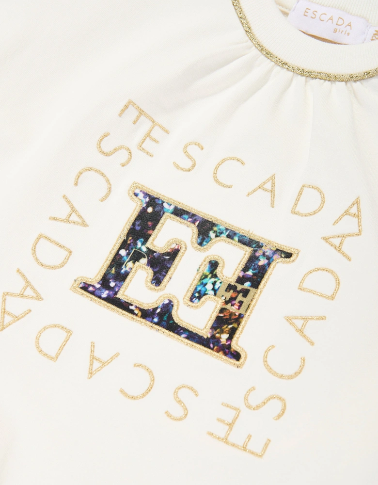 Baby Girls Embroidered Logo Sweatshirt in Ivory