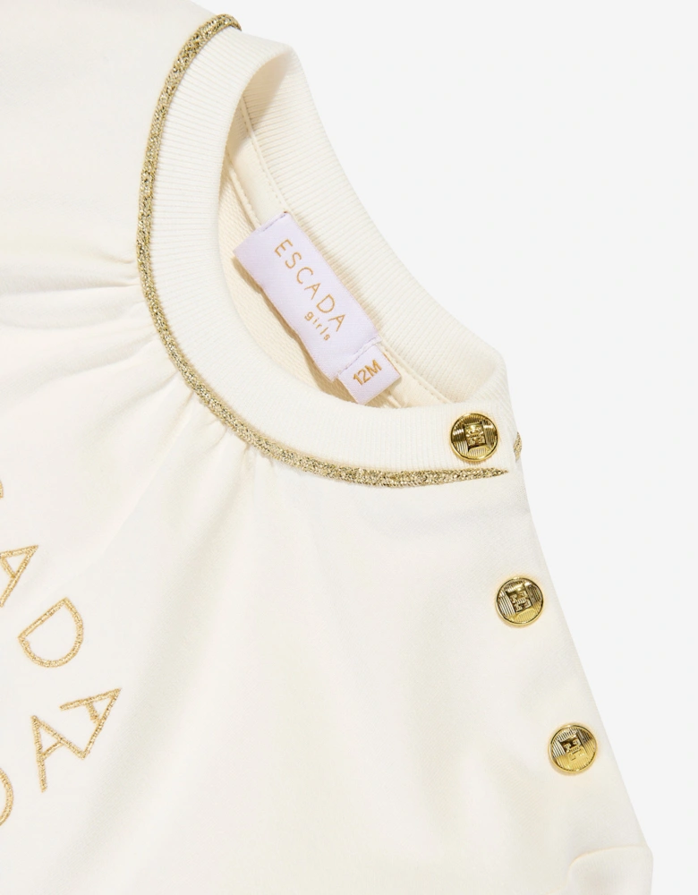 Baby Girls Embroidered Logo Sweatshirt in Ivory