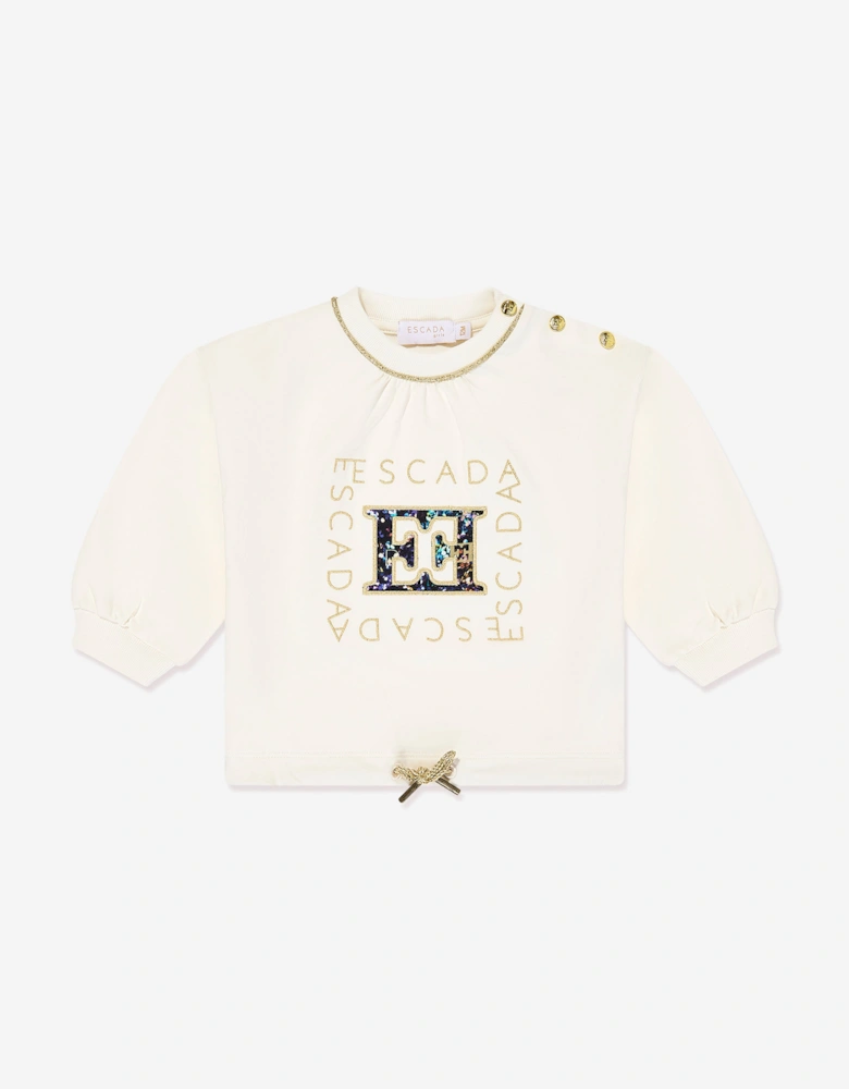 Baby Girls Embroidered Logo Sweatshirt in Ivory