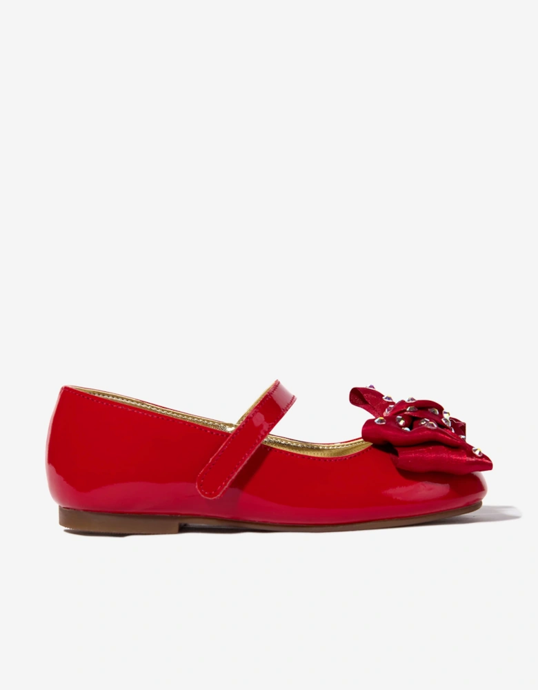 BABYWALKER Girls Patent Swarovski Crystals Bow Ballerinas in Red