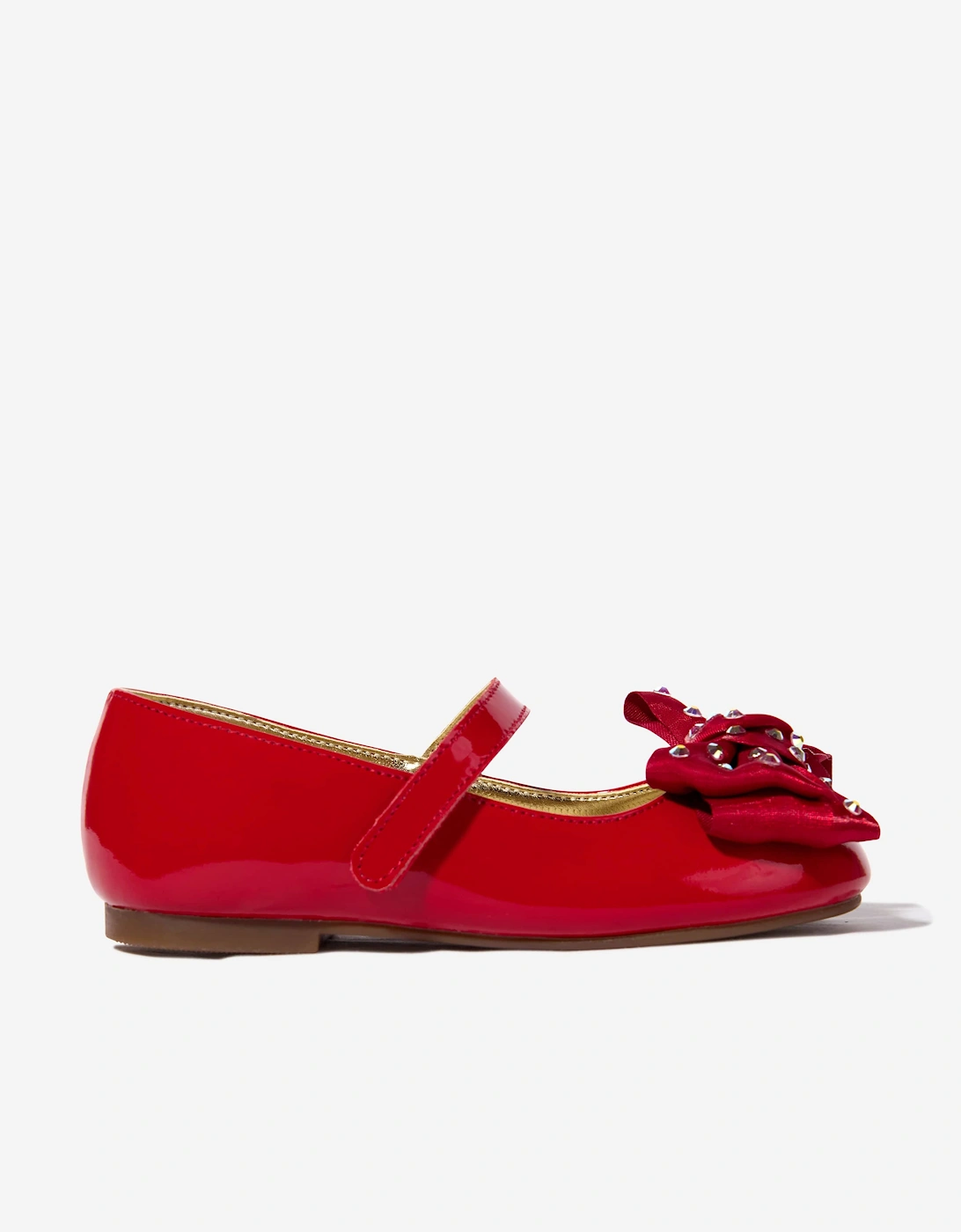 BABYWALKER Girls Patent Swarovski Crystals Bow Ballerinas in Red, 5 of 4