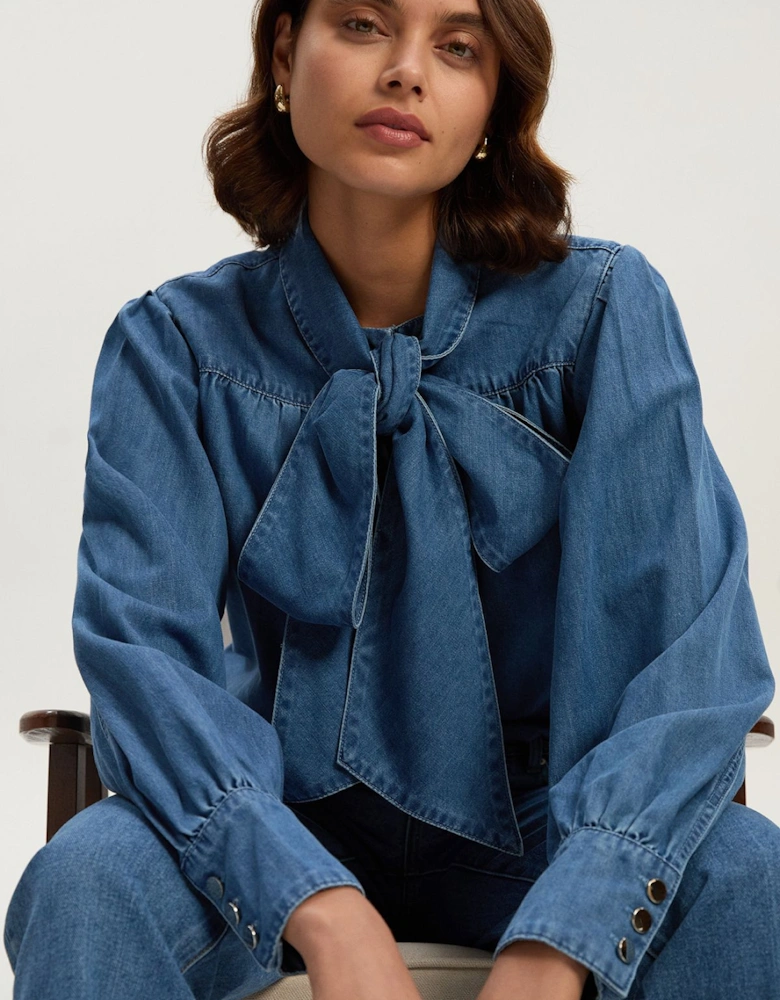 Denim Pussybow Blouse