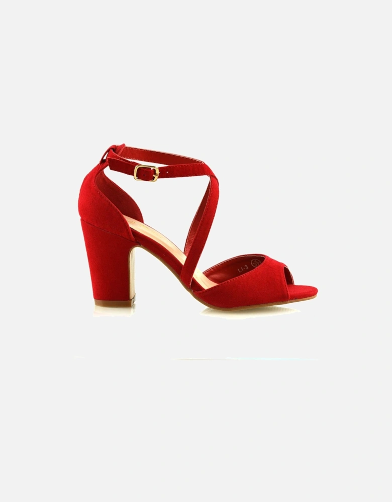 'Alice' Strappy Peep Toe Mid Block High Heel Sandal Shoes