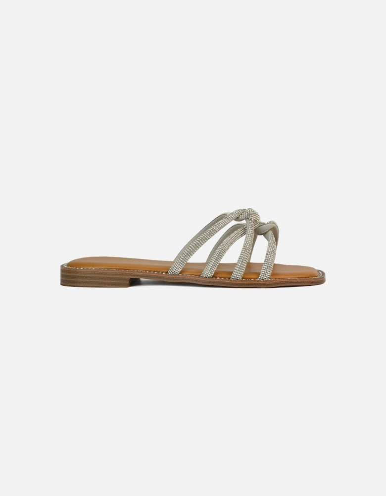 'Sofia' Strappy Diamante Trim Square Toe Flat Sandals