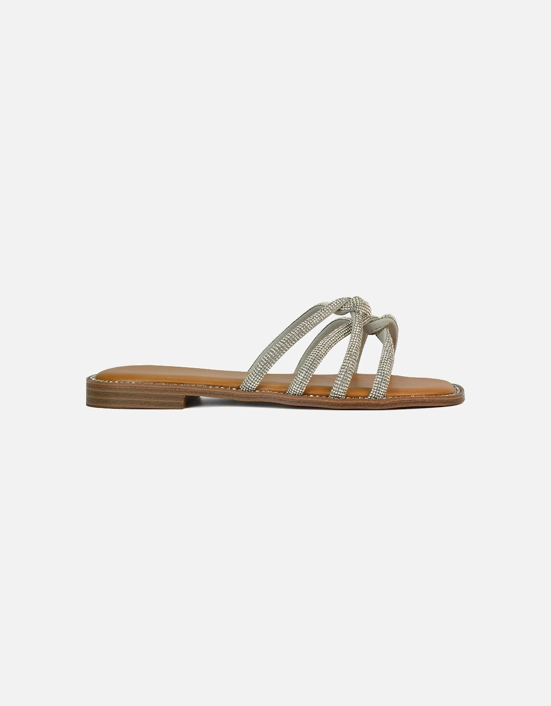 'Sofia' Strappy Diamante Trim Square Toe Flat Sandals, 2 of 1