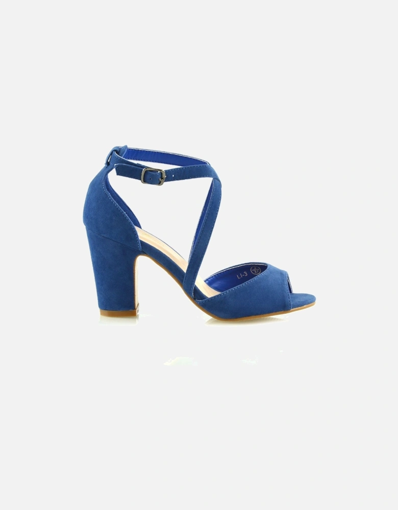 'Alice' Strappy Peep Toe Mid Block High Heel Sandal Shoes