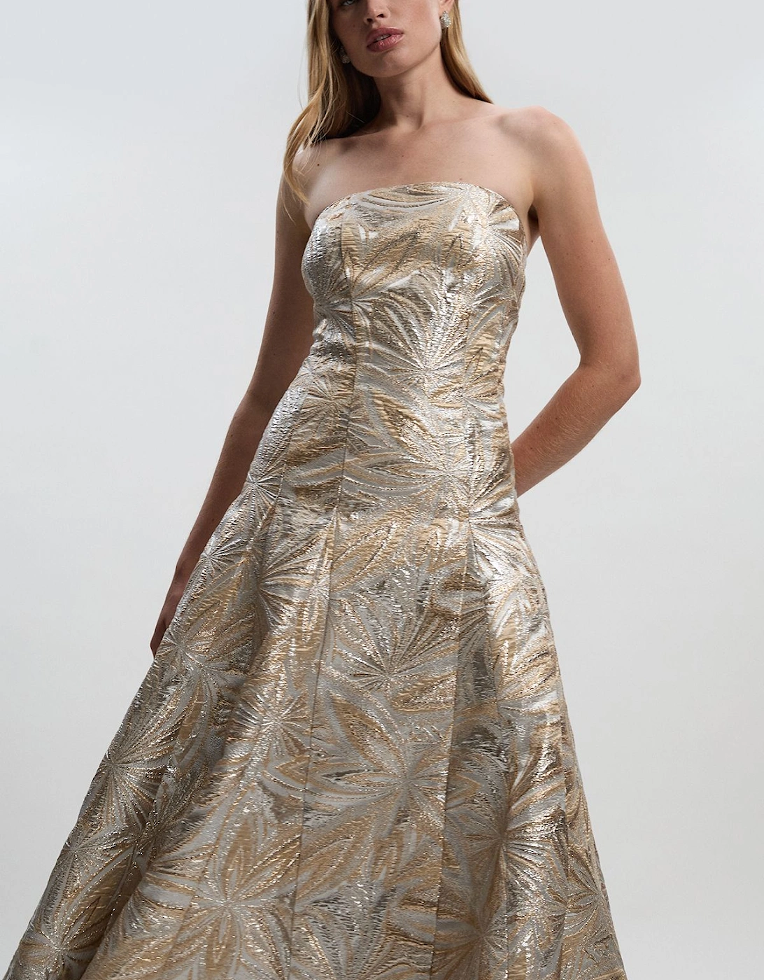 Jacquard Bandeau Full Skirted Midi Dress, 2 of 1