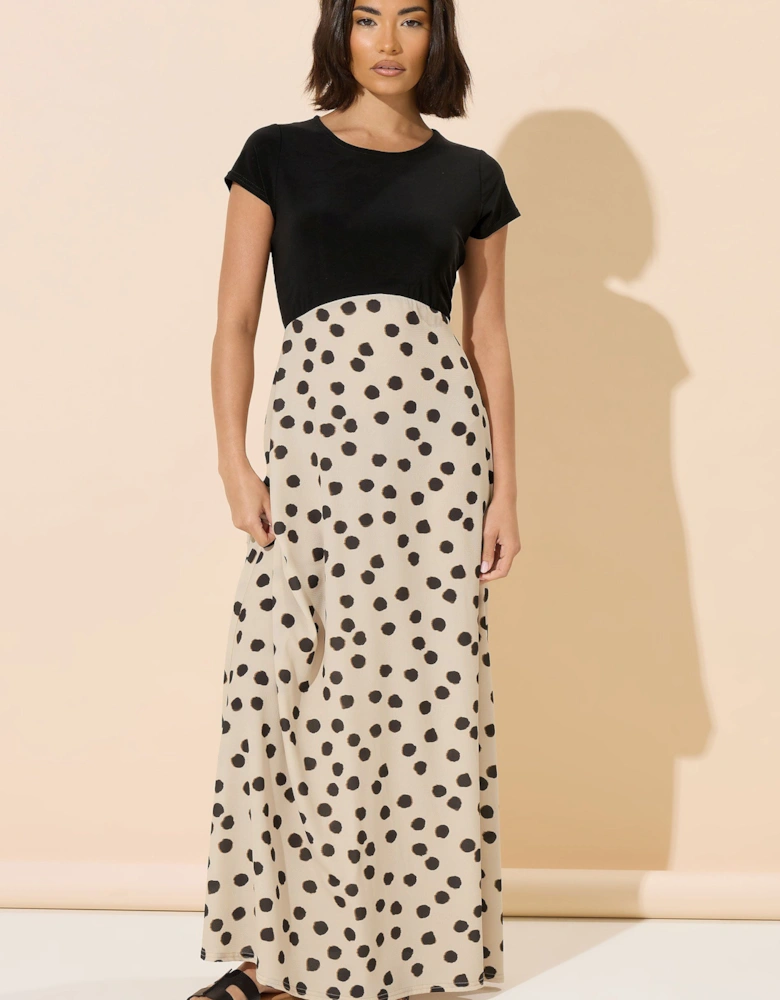 Petite Spot Mix Fabric Maxi Dress
