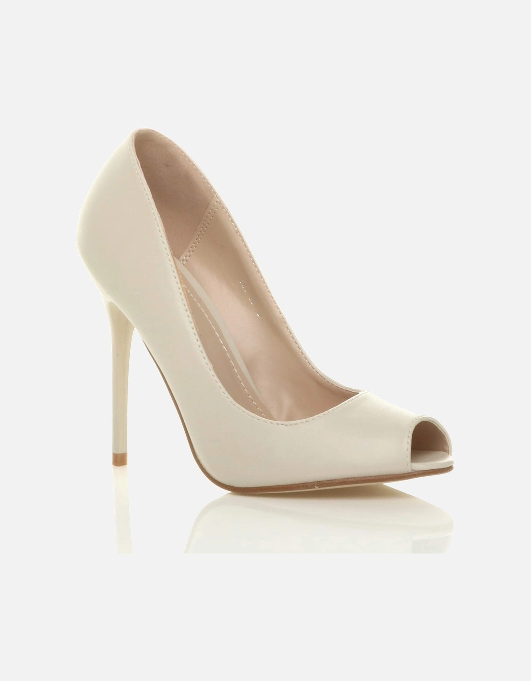High Stiletto Heel Peep Toe Faux Leather Court Shoes, 2 of 1