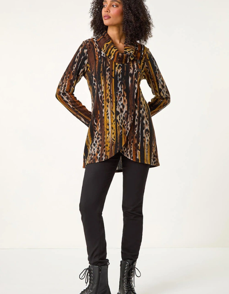 Animal Print Cowl Neck Tunic Top